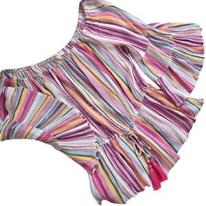 Main‎ Strip  Ruffle Sleeve Tassel Tie Crop Boho 70's Top S
